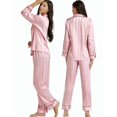 thumbnail image 7 of LONXU Womens Satin Pajama Set Long Sleeve Lounge Sets Two Piece Button Down Shirts and Pants PJs Soft Sleepwear Set Plus XS-XXXL, 7 of 7