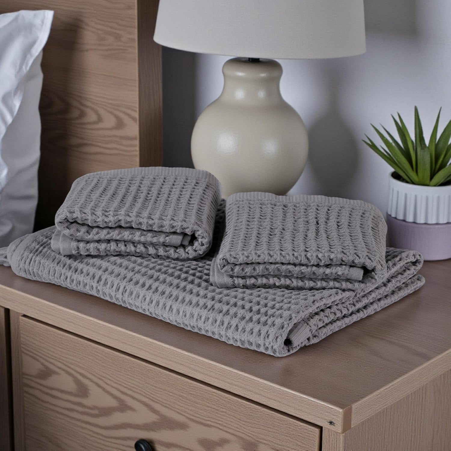DEMMEX Organic Cotton Waffle Weave Turkish Towel Set for Bathroom, 100% Oeko-TEX Certified Super Soft Turkish Cotton, Lightweight & Quick Dry, 1 Bath & 2 Large Hand Towels, 30x60/20x30 in., Gray
