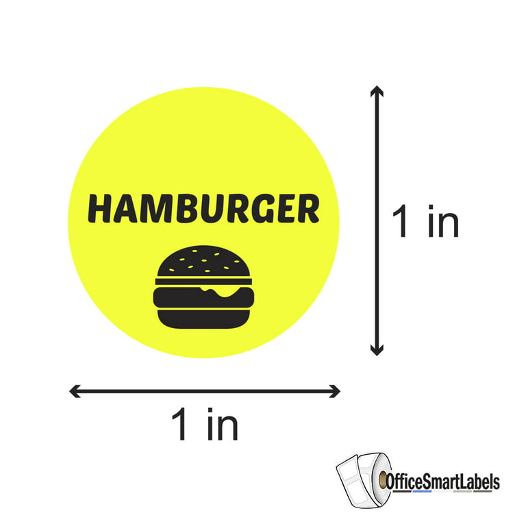 1 Round Hamburger Stickers Labels for Food Packaging, Deli's, Restaurants  etc. (1 Roll / Yellow) 