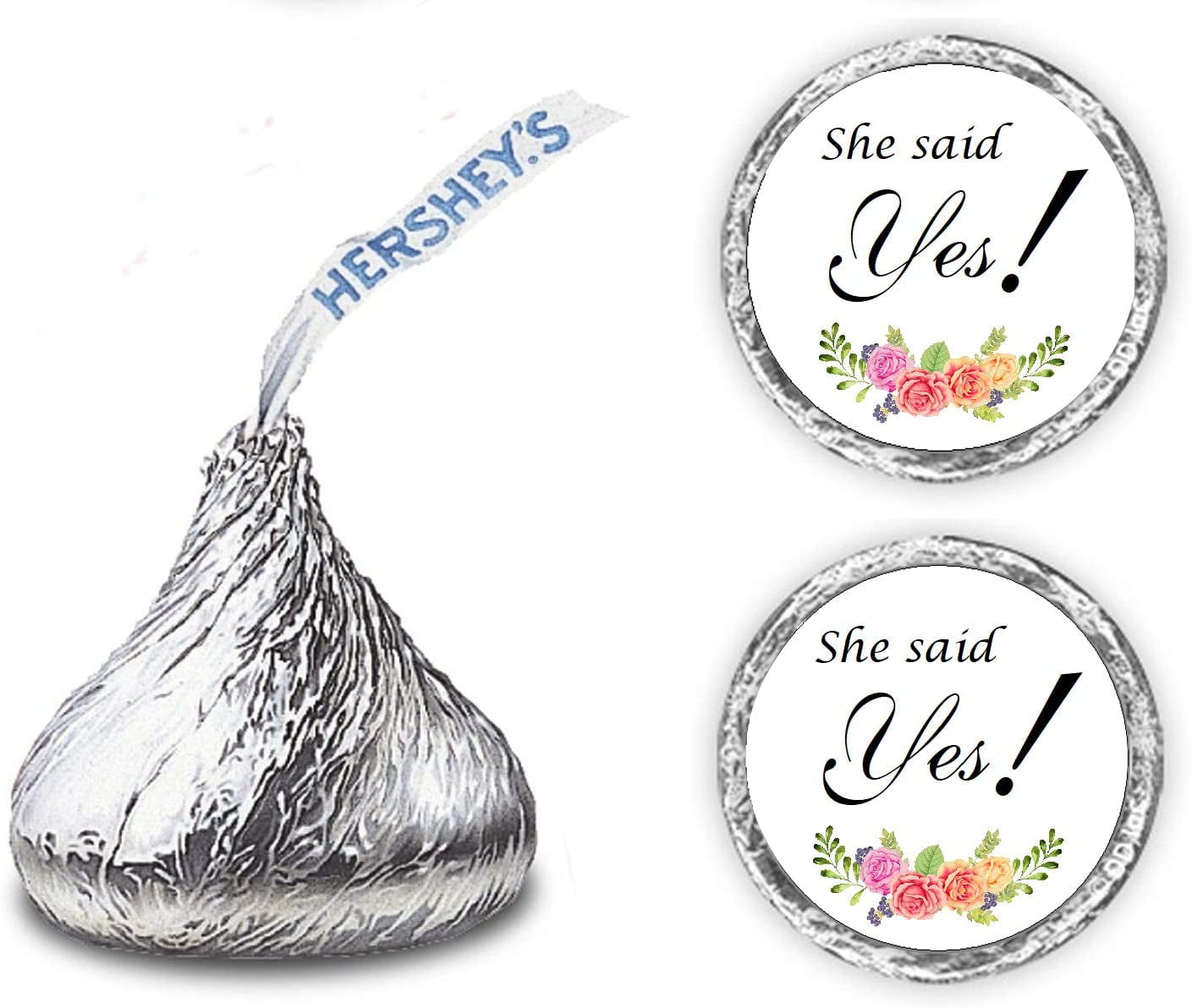324 Floral Roses She Said Yes!, Kisses Wedding Stickers, Chocolate