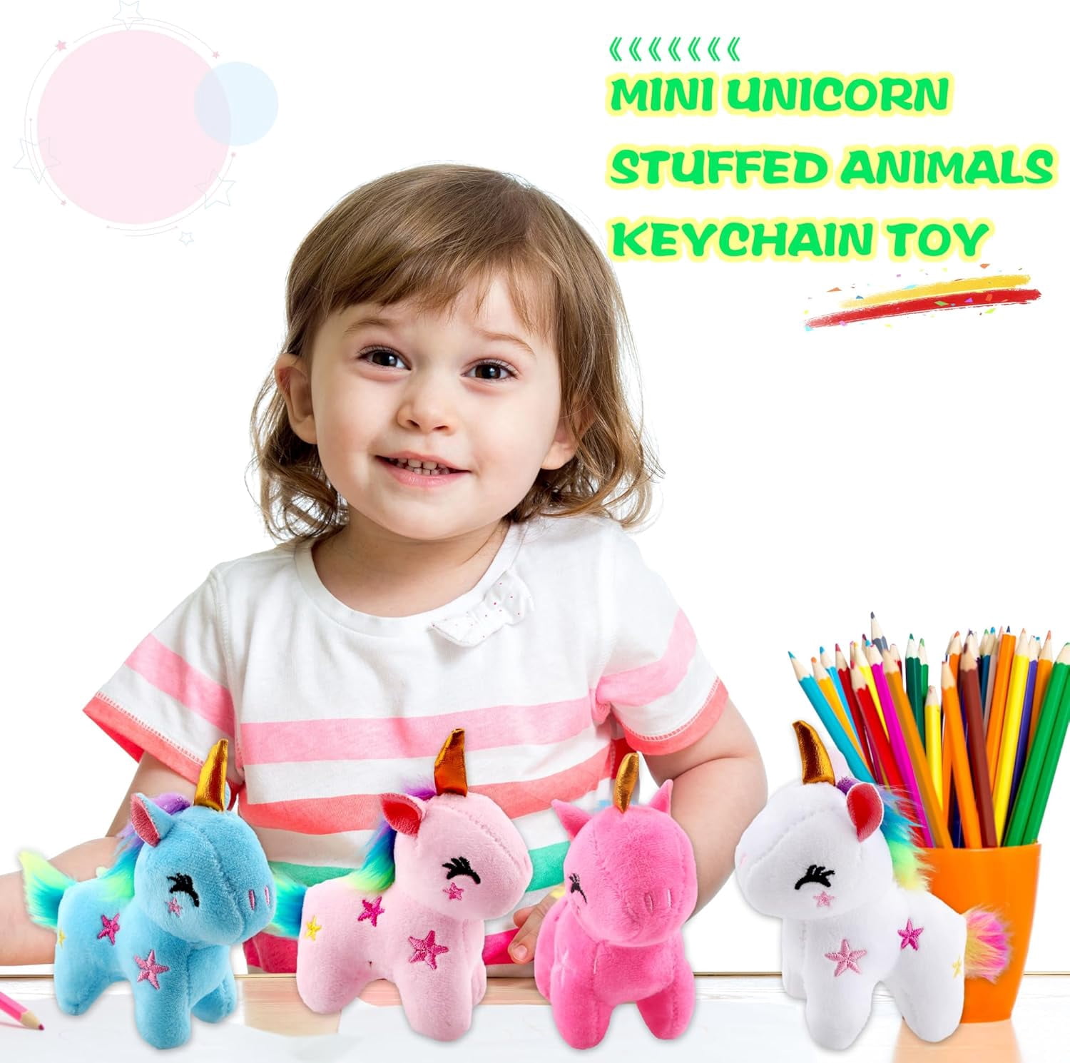 12 Pack 4" Mini Plush Unicorn Toys Small Stuffed Unicorn Cute Plush Keychain Stuffed Animal Toys Bulk for Christmas Birthday Wedding Party Favors, 4 Colors