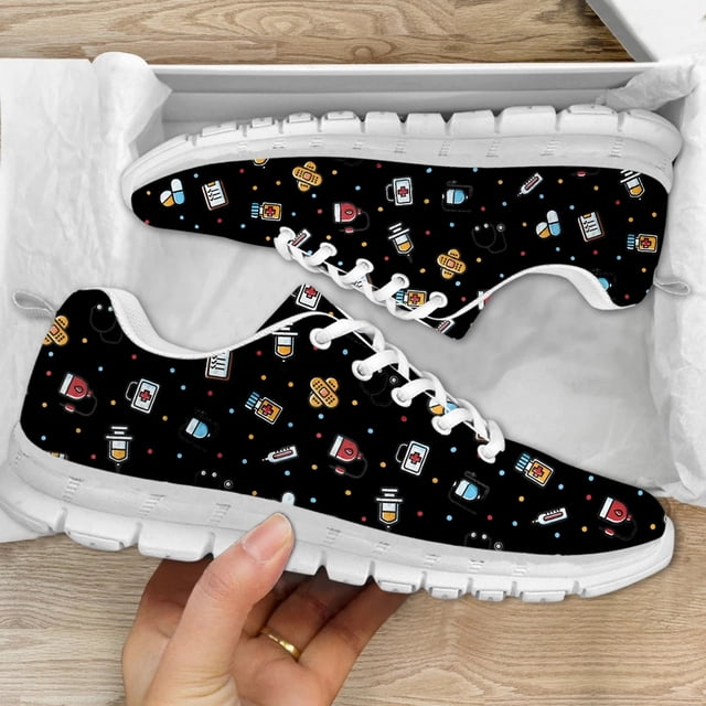 Zapatos de enfermería para mujer, con diseño de herramientas médicas, con cordones, informales, resistentes a la suciedad, cómodos, transpirables, planos, a la moda.