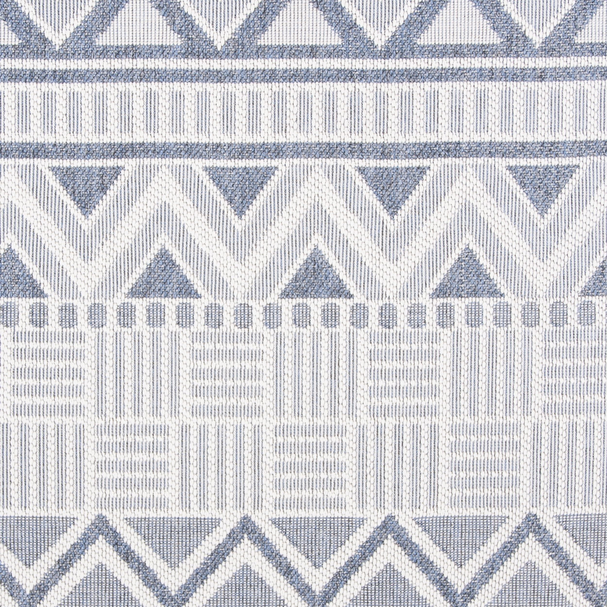 SAFAVIEH Machine Washable Rug Indoor/Outdoor Bermuda Collection - Bermuda Jacinth Geometric Machine Washable Indoor/Outdoor Area Rug, Cream/Navy, 6'7" x 6'7" Round
