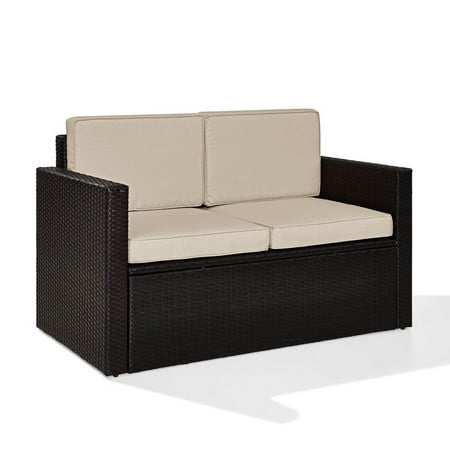 Crosley Palm Harbor Wicker Patio Loveseat in Brown and Sand
