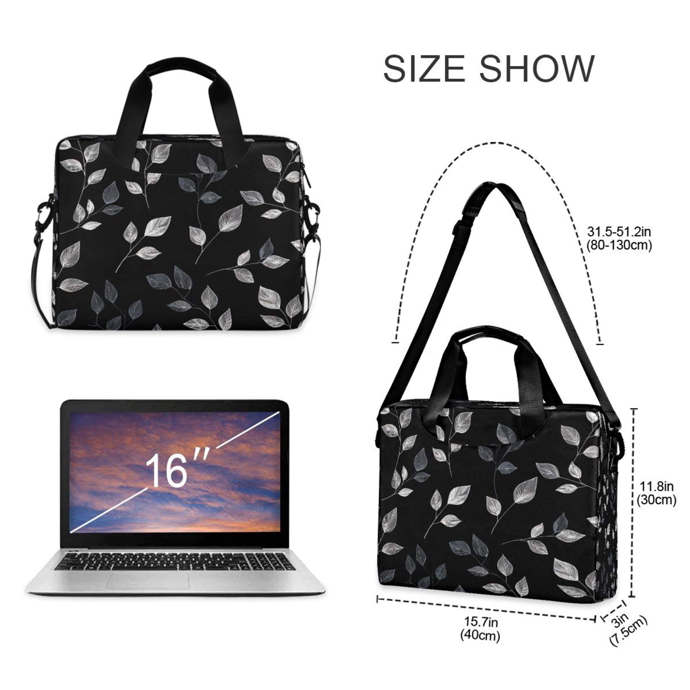 Laptop Bag Laptop Briefcase 15.7 x 3 x 11.8 Inches Laptop Bag Briefcases Laptop Storage Travel Laptop Bag Work Laptop Bag Black Leaves