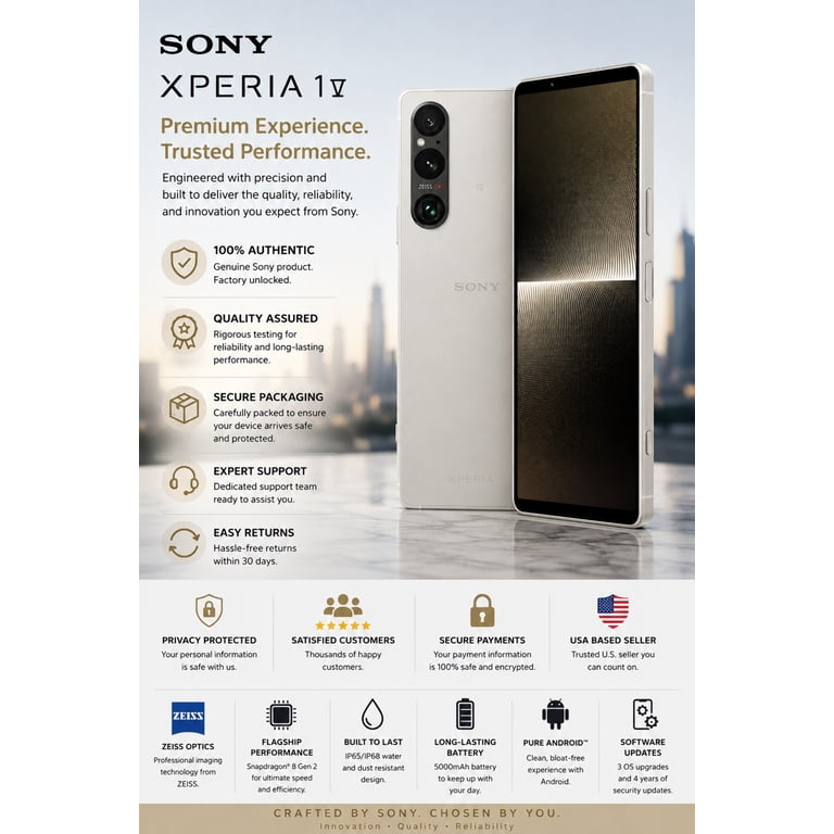 Sony Xperia 1 V 5G Cell Phone, Dual SIM, 512GB ROM, 12GB RAM