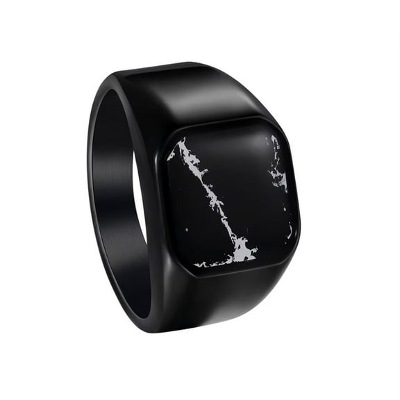 PAMTIER Men's Women's Stainless Steel Personalized Vintage Square Marble Pattern Ring Black Size 9