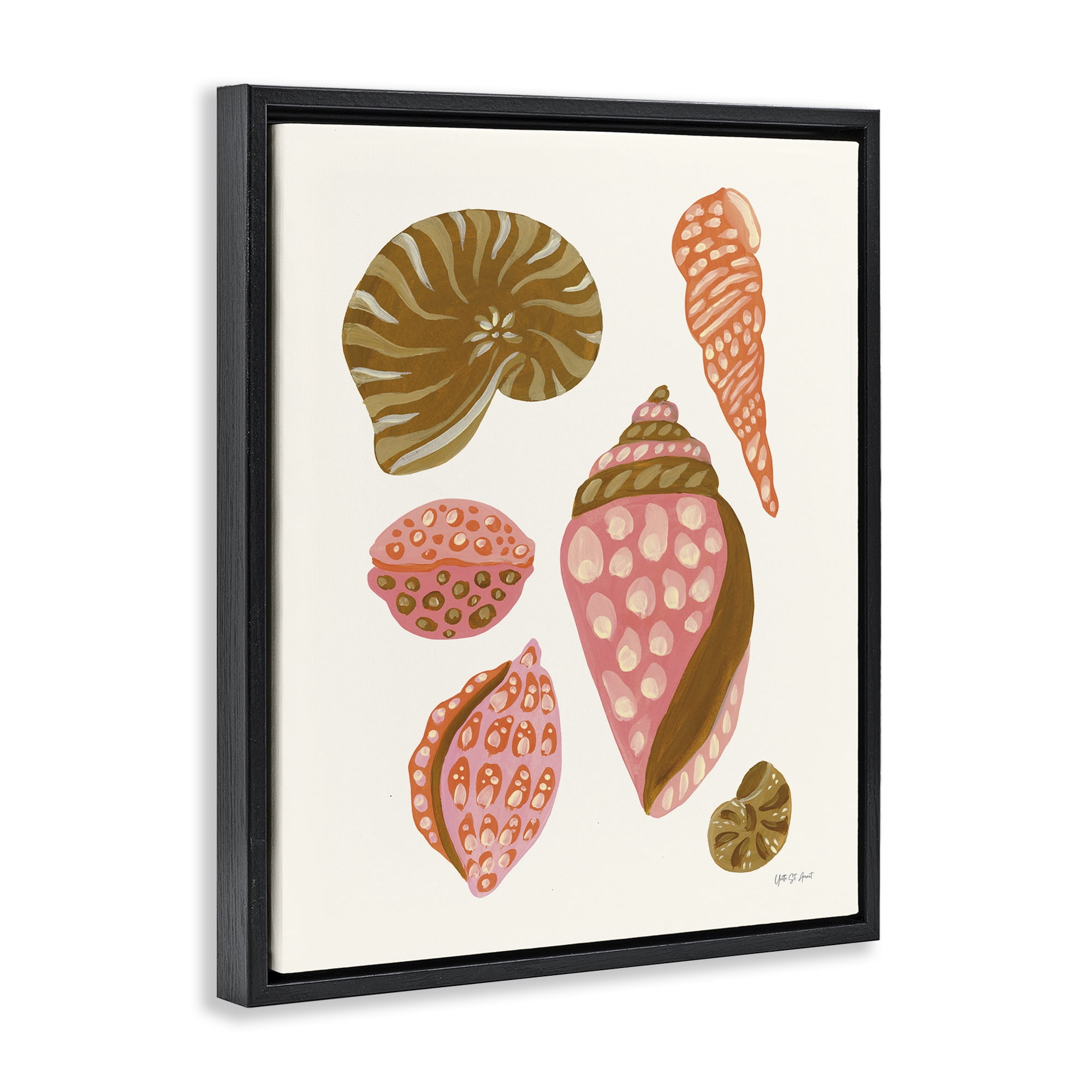 Stupell Industries Tropical Shell Collection Nautical & Beach Painting Black Floater Framed Canvas Art Print Wall Art, 17 x 21