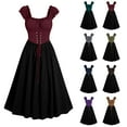 thumbnail image 4 of Ecqkame Women's Gothic Dresses Lace Up Sleeveless Shaping with Straps Long Dress A Line Empire Waist Pleated Dress Navy M, 4 of 4
