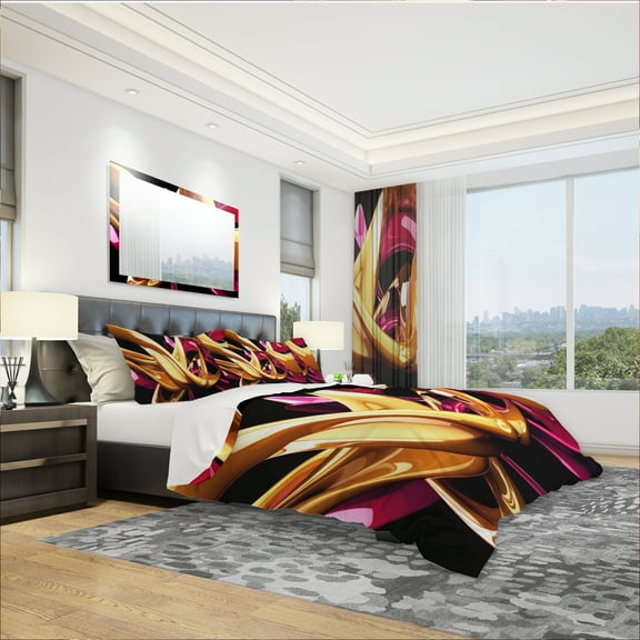 Designart 'Building with Gold' Modern & Contemporary Duvet Cover Set