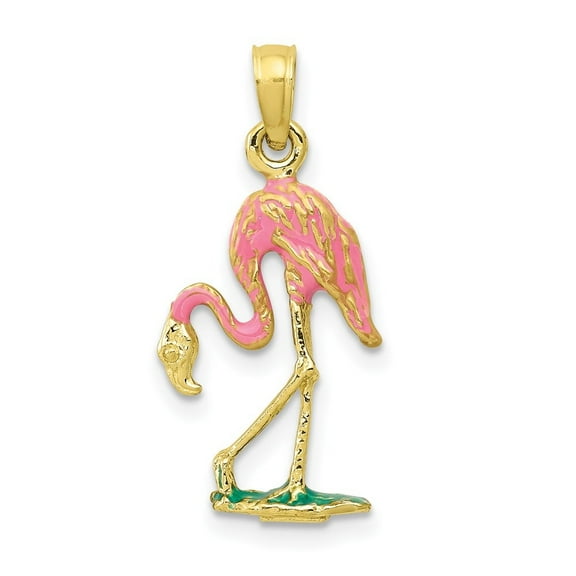 Auriga 10K Yellow Gold 3-D Pink Flamingo Pendant for Women (L-25 mm,W-10.25 mm)