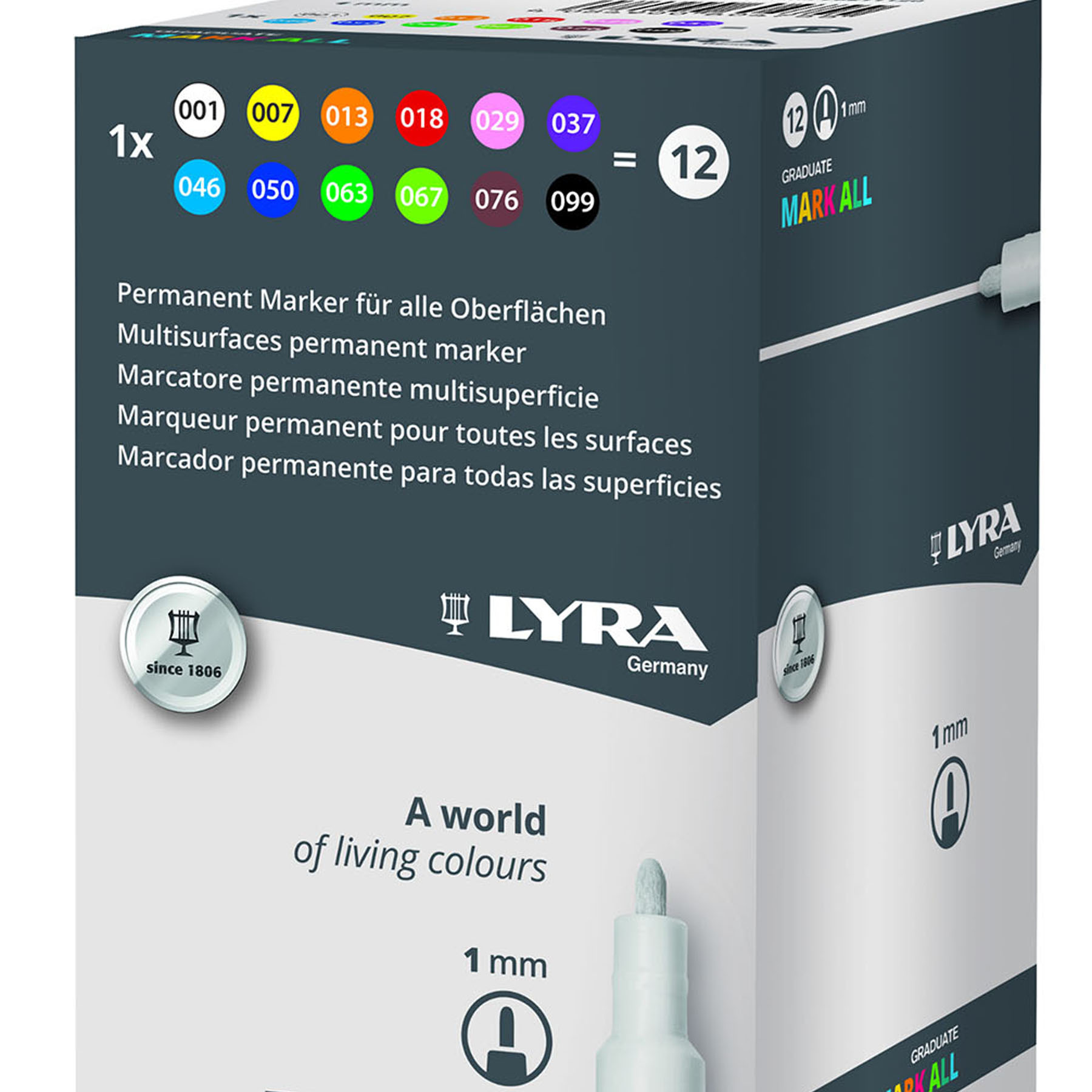 Lyra Graduate Mark All Permanent Paint Markers Set, Assorted Colors, 1mm Small Tip, 12 Piece, 1 Count