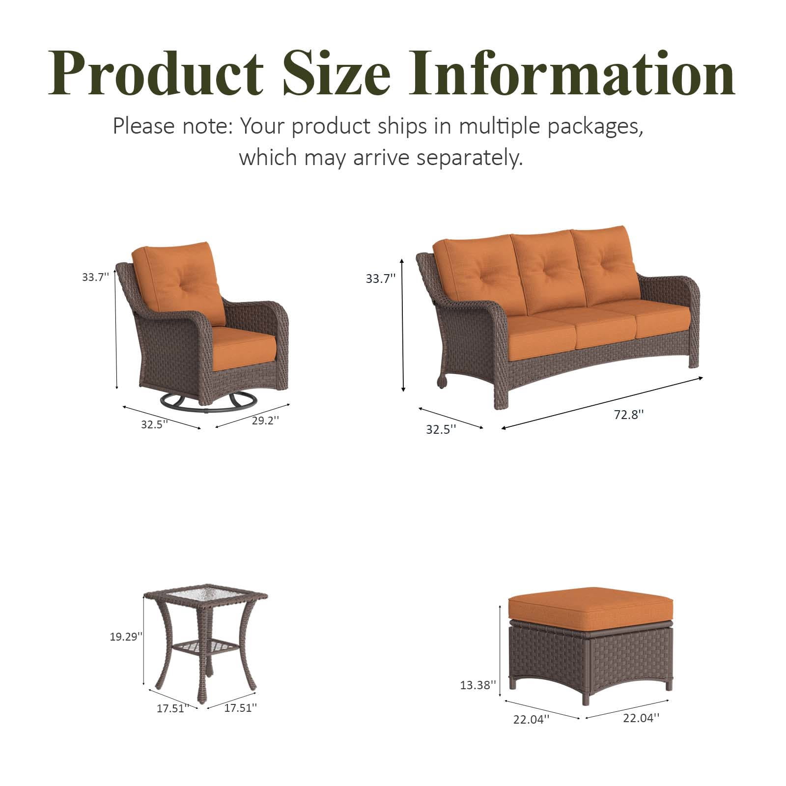 LayinSun 6 Piece Wicker Outdoor Furniture Set with 6-inch Comfy Cushions, High Back Patio Furniture Set with Swivel Rocking Chairs and Side Table