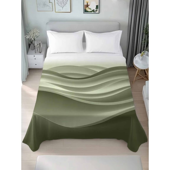 Sage Green Striped California King Size Flat Sheet, Wrinkleproof & Fadeproof Cooling Flat Bed Sheet Only, Modern Abstract Art Wave Moire Gradient Breathable Soft Bedding Top Sheets 108 x 98 Inches