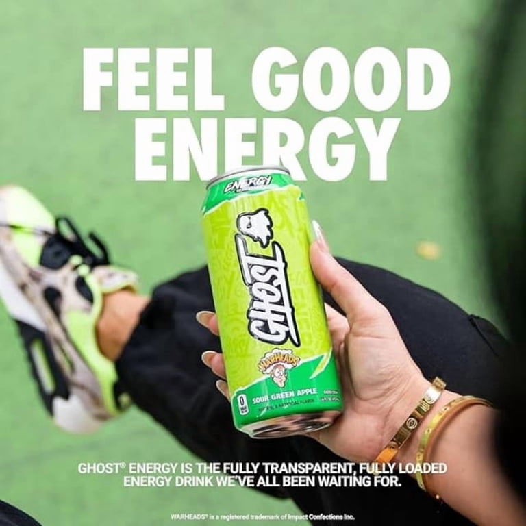 GHOST ENERGY Zero Sugar Energy Drink, Sour Green Apple, 200mg