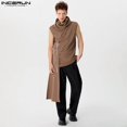 thumbnail image 4 of INCERUN Tops 2024 Moda para hombre Cuello alto Diseño irregular Chalecos Casual Ropa de calle Patchwork Rayas Sin mangas Camisetas sin mangas S-5XL, 4 of 5