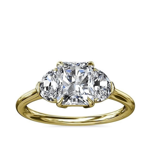 1.00 Carat Excellent Radiant Cut Real Diamond New Design Three Stone Ring for Wedding Solid 18K Yellow Gold Size 11