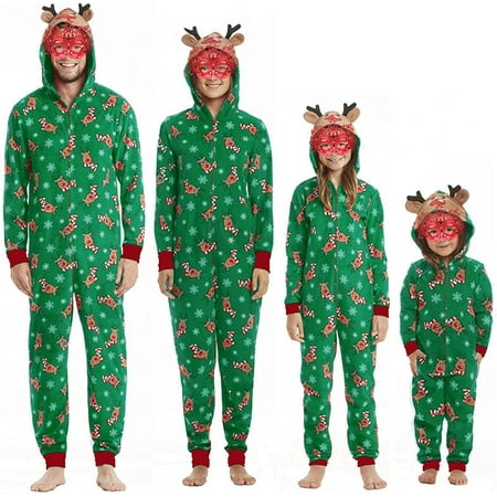 

Viworld Christmas Family Matching Pajamas Xmas PJs Mathching Set Holiday Hooded Zipper Jumpsuit Family Sleepwear Sets Outfits