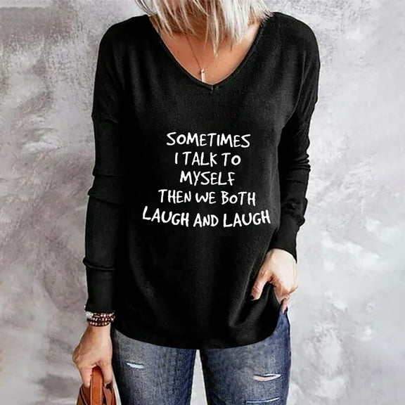 AOOCHASLIY Christmas Tops Ladies Fashion Casual Letter Printing Round Neck Loose Long Sleeve Top