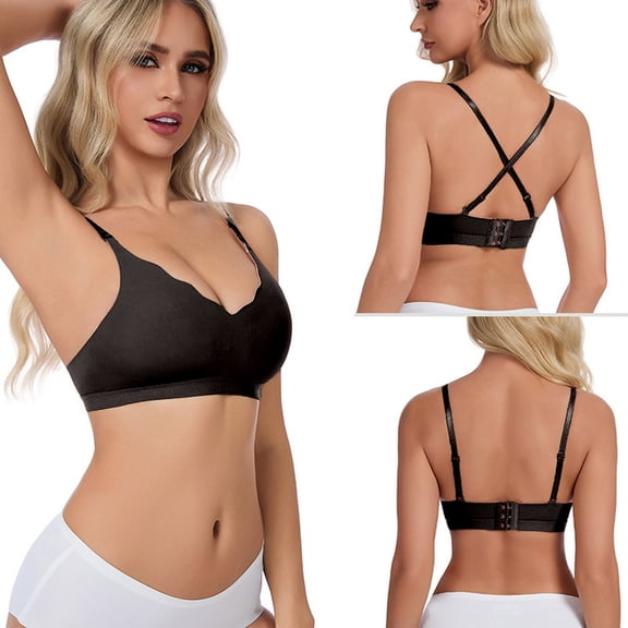 Bibifish Women's T-Shirt Bras Convertible Criss Cross Back Plunge Padded Wireless Seamless Bras Soft Basic Daily Comfort Bras