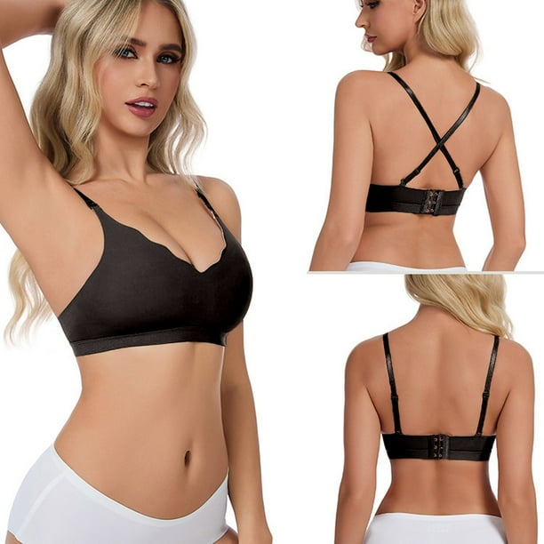 Brasier Tela de Mantequilla Tela de Mantequilla Cómoda y Transparente Correa de Hombro sin Cordones sin Espalda sin Esponja con Correas de Hombro convertibles Mediana