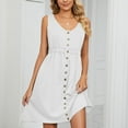 thumbnail image 6 of Odeerbi Summer 2025 Casual Dresses for Women Sleeveless V-Neck Solid Color Pocket Makings Dress White, 6 of 8