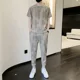 thumbnail image 3 of Conjuntos de pantalones y camisetas de gran tamaño para hombre, trajes deportivos, conjunto de pantalones para hombre, ropa de verano lisa blanca, novedad en oferta, premium XL, 3 of 5