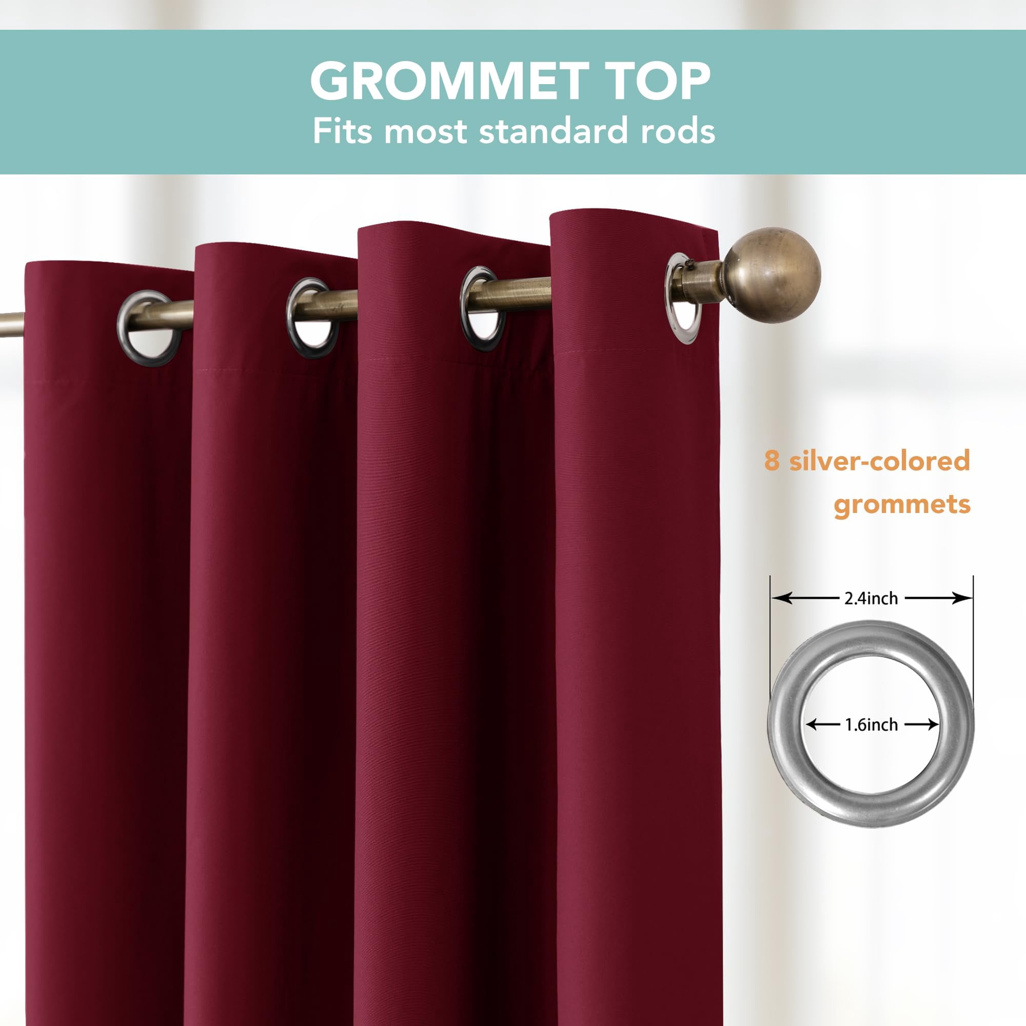 100% Blackout Curtains 84 inches Long, 4 Panels Full Light Blocking Privacy Protection Window Drapes, Grommet Total Room Darkening Curtain with Black Backing for Bedroom, Living Room, Grey