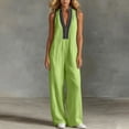 thumbnail image 2 of VBVC Women's Sleeveless V-Neck Wide Leg Jumpsuit, Summer Zipper Palazzo Pants For Women, Ladies' Stand Collar Boho One Piece Outfit with Pockets,Green,S-2XL, 2 of 6