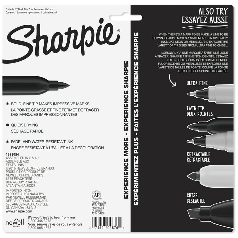 Sharpie Permanent Markers, Fine Point, Black, 12 Count