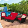 thumbnail image 3 of Patiojoy 5 PCS Patio Rattan Sectional Sofa Set Outdoor Furniture Conversation Set Cushioned Loveseat Sofa Ottoman Red, 3 of 7