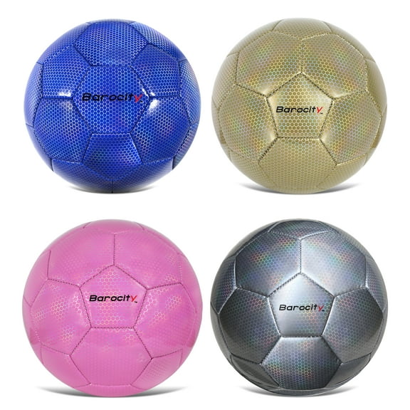 Barocity Iridescent Soccer Balls Set of 4 – Gold, Silver, Pink, Blue Official Match Ball with Reflective Hex Pattern, Sport Soccer Balls for Indoor and Outdoor Training and Practice Games - Size 3