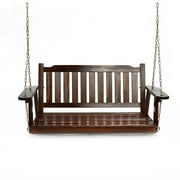 LuxenHome Torch Wood Front Porch Swing with Chains