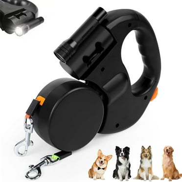 SQDWYGG Dual Retractable Dog Leash, Dual Retractable Dog Leash with LED Lighting, 360° Rotation Tangle-Free Dog Leash, Dog Leash Double-Sided Reflective Woven Tape for Medium Small Dogs Outdoor,Black