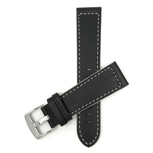 Bracelet en Cuir, Racer, 20mm Noir avec Coutures Colorées, Boucle en Acier Inoxydable