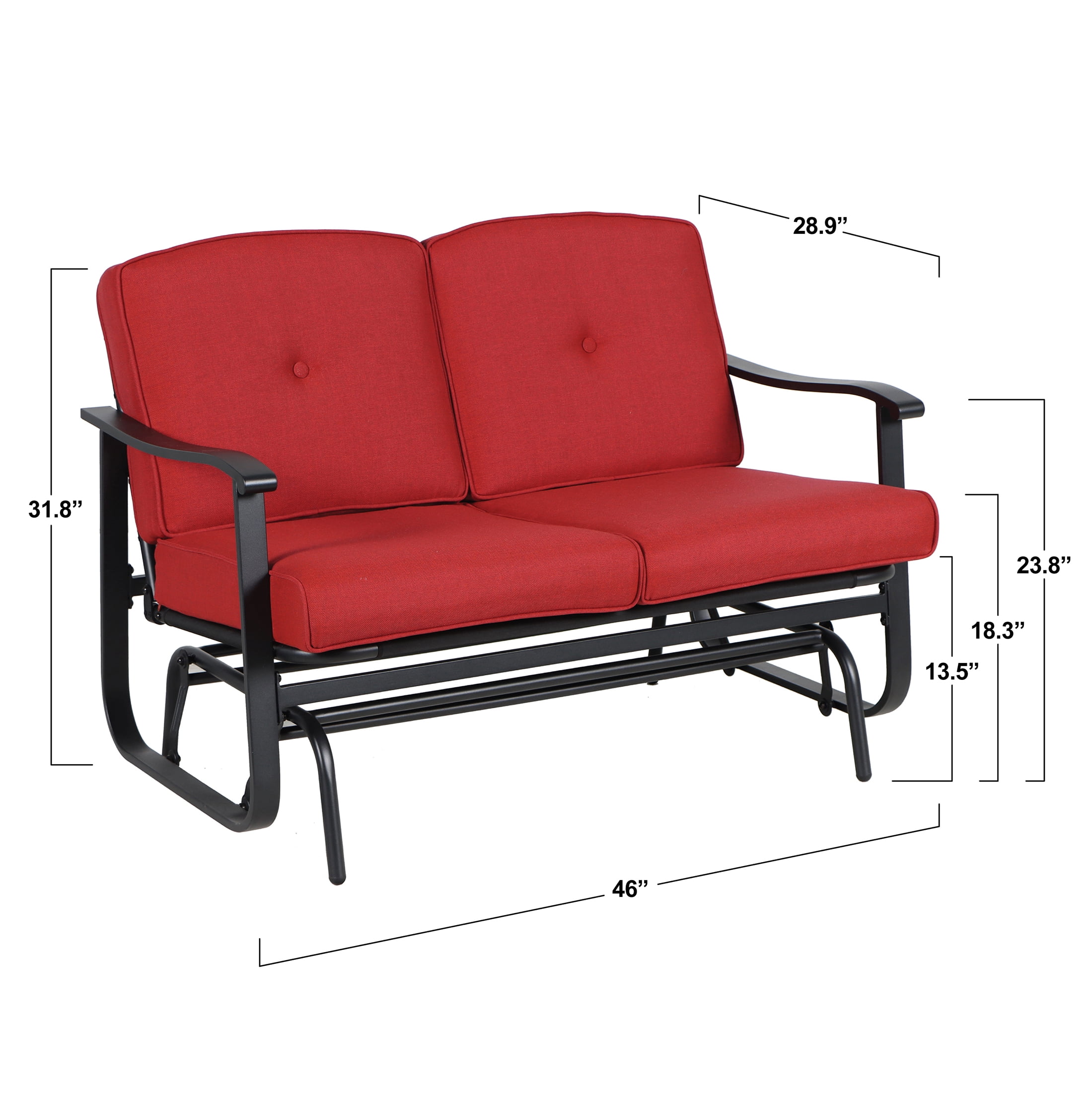Mainstays Belden Park Cushion Steel Outdoor Glider Bench - Red/Black