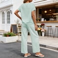 thumbnail image 6 of Idoravan womens 2 piece lounge sets Women's Round Neck Stripe Short Sleeve shirts Long Pants With Elastic Waist Pocket pants Set, 6 of 8
