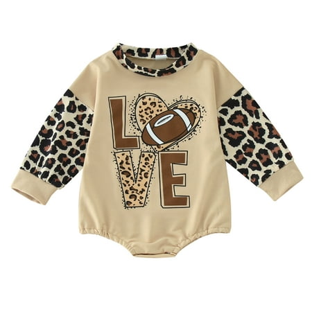

LBECLEY Baby Overalls for Boys Baby Girl Boy Clothes Sweatshirt Romper Football Leopard Printed Bodysuit Long Sleeve Onesie Fall Winter Outfit New Born Zipper Romper Boy Beige 80