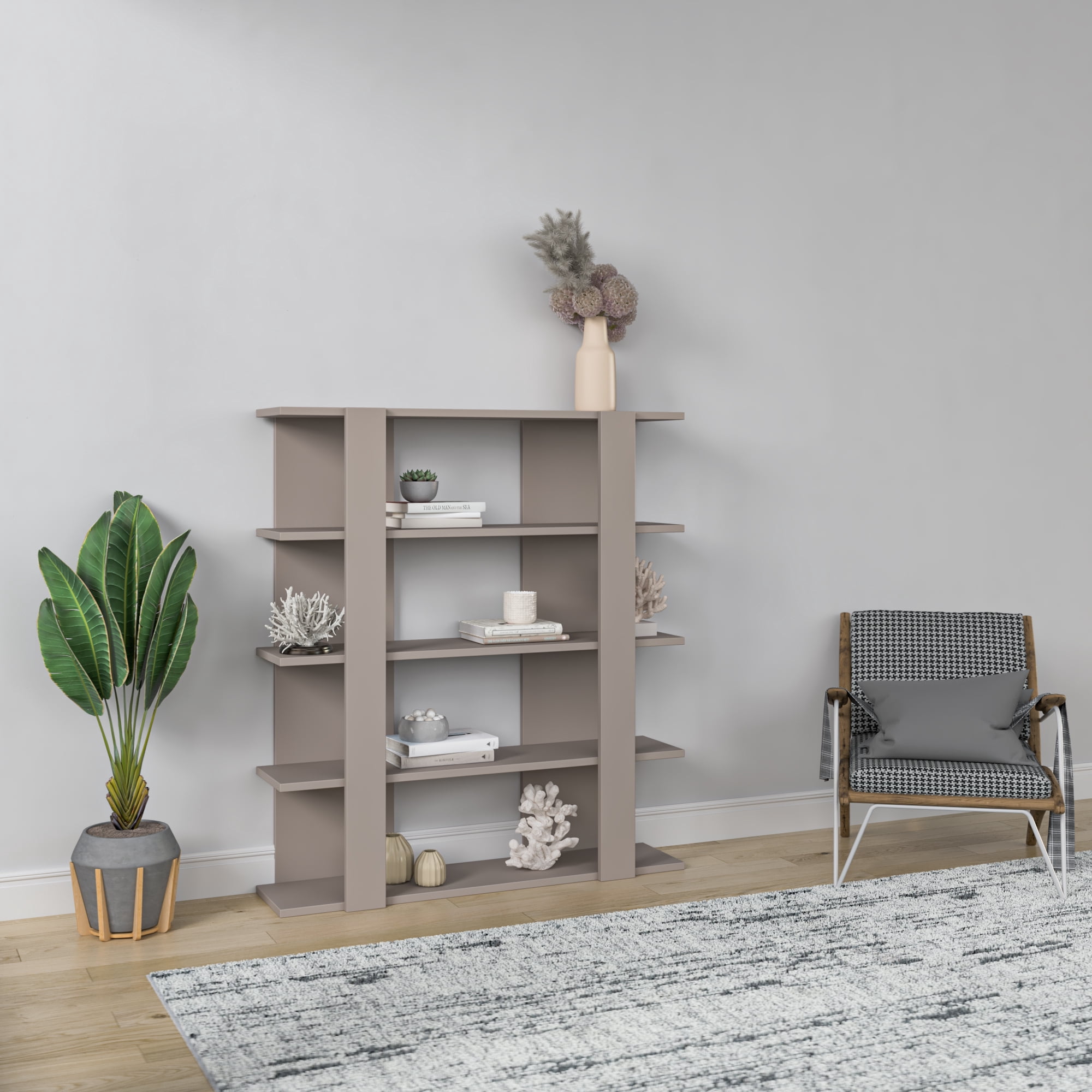 Ada Home Decor Furniture 4 Tier Open Shelf Light Mocha Beecroft Modern Bookcase