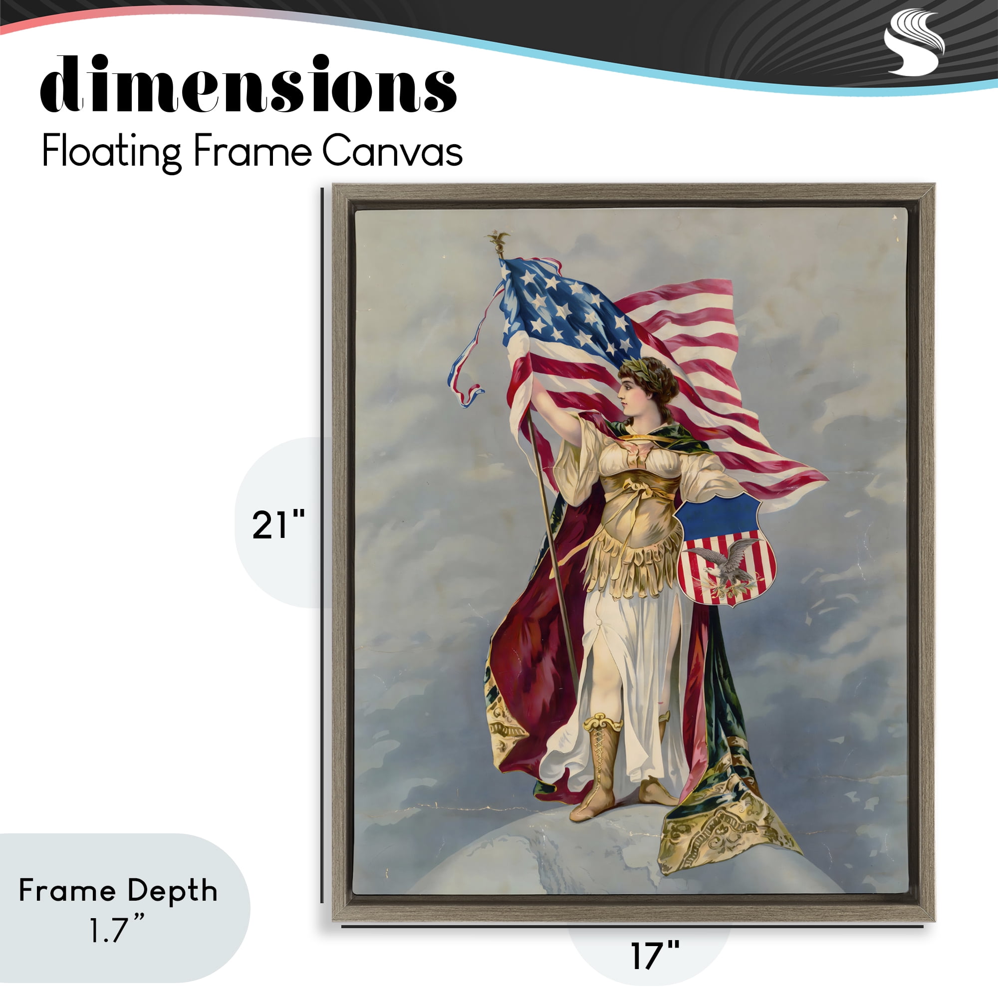 Stupell Industries Columbia Standing with American Flag Brown Framed Floater Canvas Wall Art, design by Arlington Prints