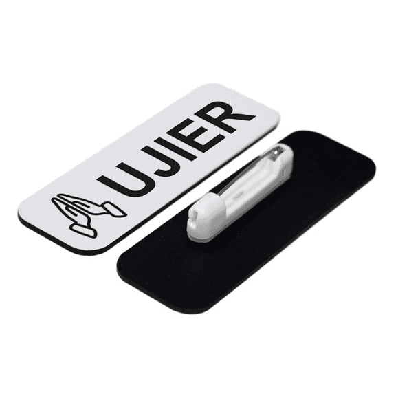 Ujier 1 x 3" Name Tag/Badge, White, Praying Hands (3 Pack)