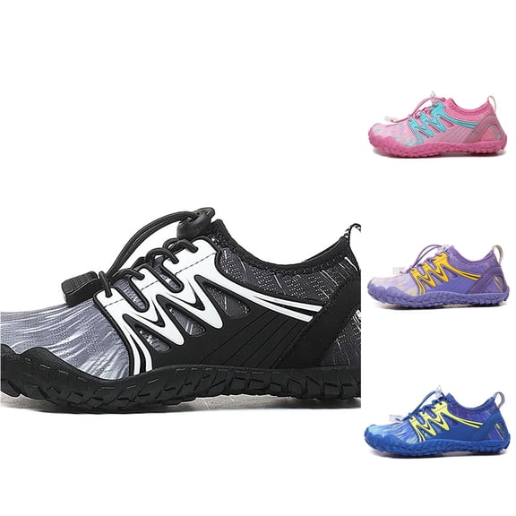 WEIGFI Child Toddler Girls Boys Water Shoes Five Toe Barefoot Quick-Dry Athletic Beach Shoes Bright Color Lightweight Outdoor Sports Hiking Sneakers Camping Daily Funny Footwear,Black,3-4 Years