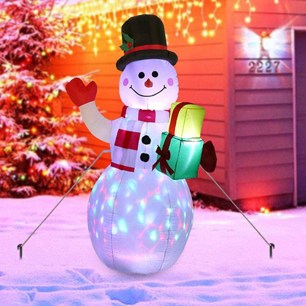 Christmas Inflatable 5 Feet Christmas Santa Claus LED Lights Air Decoration Statue Waving Hand and Holding Gift Box Waterproof Landscape Lights for Outdoor Indoor Use Yard Lawn Garden
