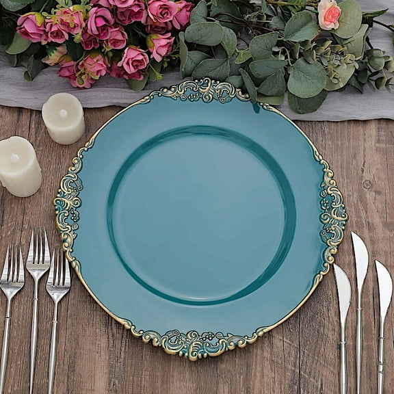 Balsa Circle 6 Peacock Teal 13" Acrylic Round Charger Plates Decorations Embossed Rim