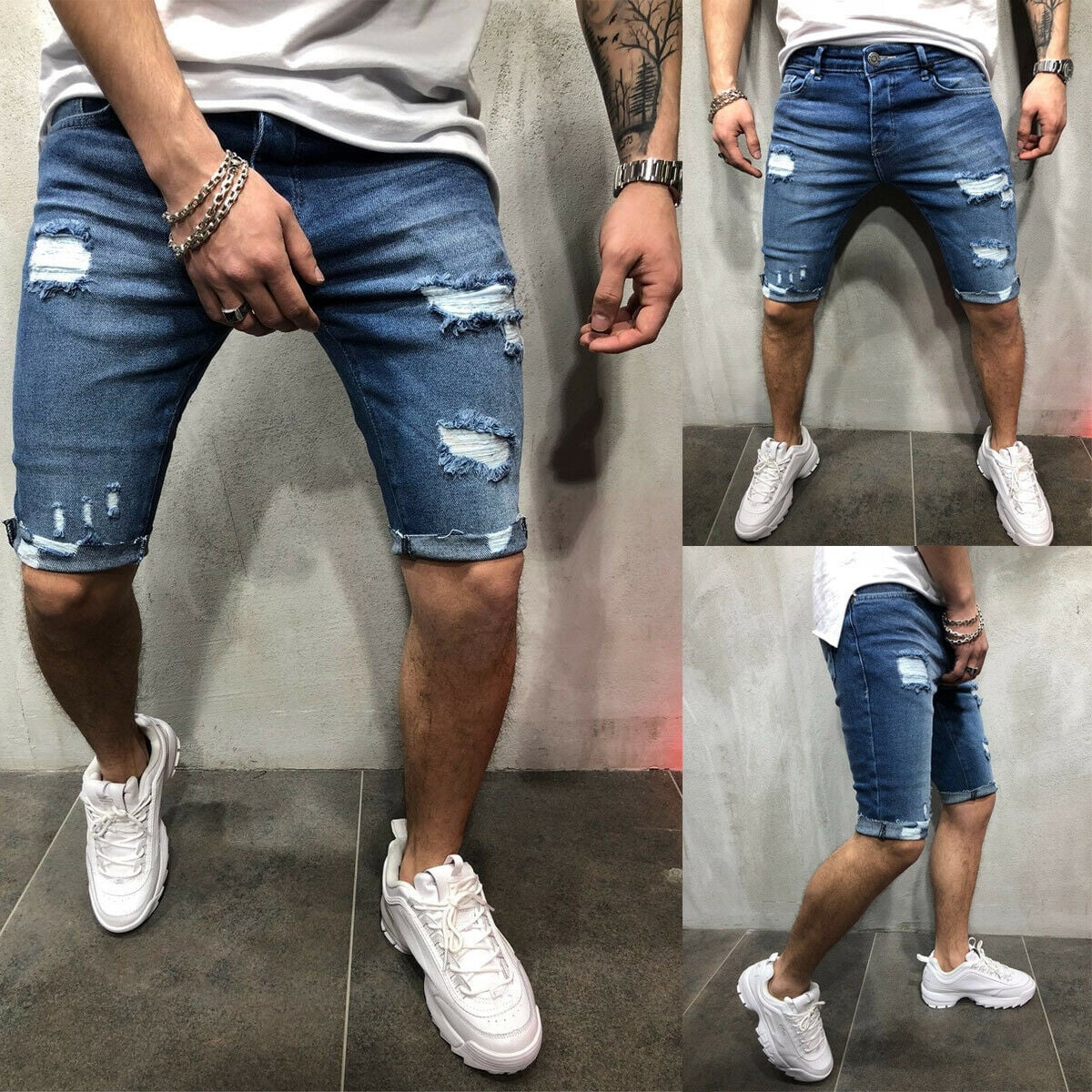 Pantalon Court en Jean Slim Slim Fit Dechire pour Homme Walmart
