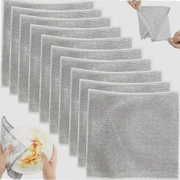10PCS Double Layer Non-Scratch Wire Dishcloths - Multipurpose Steel Wire Dish Towels for Wet & Dry Cleaning