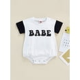 thumbnail image 2 of Baby Newborn Romper Round Neck Short Sleeve Patchwork Jumpsuit Lettering Printing Bodysuit Outfit, 2 of 8