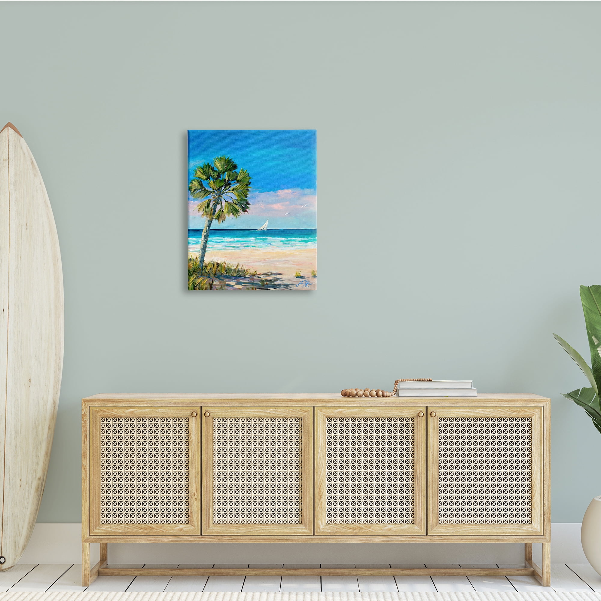 Stupell Industries Coastal Palm Beach Coast Sailboat Cruise Nautical Painting, 24 x 30, Design by Julie Derice