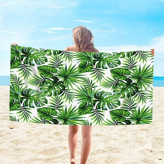 SDJMa Microfiber Beach Towel, 30"x60" Oversized Lightweight Thin Green Monstera Beach Towels, Compact Sand Free Super Absorbent Swim Pool Blanket for Adults Kids Outdoor Traveling