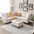 thumbnail image 3 of Gymax L-shaped Sectional Corner Sofa Set, Living Room Furniture with Storage Ottoman, Beige, 3 of 10